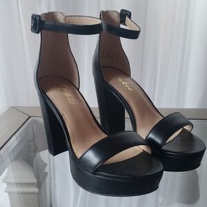 Black Ankle Strap Block Heel Sandals